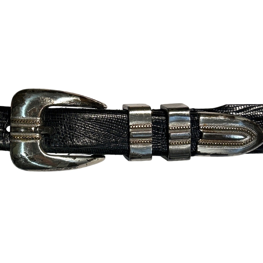 Tulliani Black Lizard Embossed Leather Western Belt Silver Tone Hardware Size 40